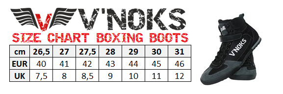 BOXING BOOTS SIZE CHART